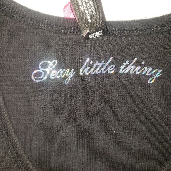 VICTORIAS SECRET Sexy Little Thing Black Ribbed Tank Top Womens Size Large - Picture 6 of 7